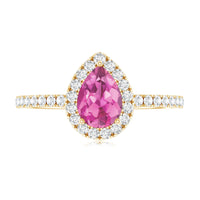 Natural Pink Tourmaline Teardrop Ring with Diamond Halo
