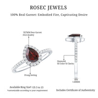 Natural 5X7mm Garnet Teardrop Engagement Ring with Diamond Halo