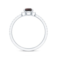 Natural 5X7mm Garnet Teardrop Engagement Ring with Diamond Halo