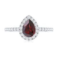 Natural 5X7mm Garnet Teardrop Engagement Ring with Diamond Halo