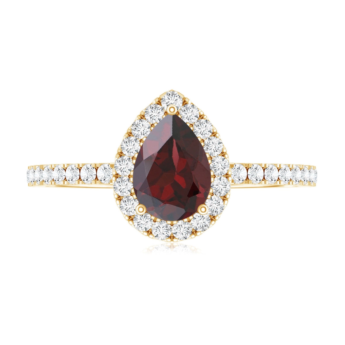 Natural 5X7mm Garnet Teardrop Engagement Ring with Diamond Halo