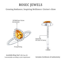 Classic Citrine Teardrop Engagement Ring with Diamond Halo