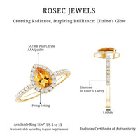 Classic Citrine Teardrop Engagement Ring with Diamond Halo