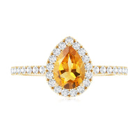 Classic Citrine Teardrop Engagement Ring with Diamond Halo