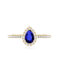 Certified Half Carat Lab Grown Blue Sapphire Teardrop Engagement Ring with Diamond Halo