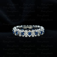 Lab Created Blue Sapphire and Diamond Designer Wedding Band for Women