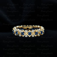 Lab Created Blue Sapphire and Diamond Designer Wedding Band for Women