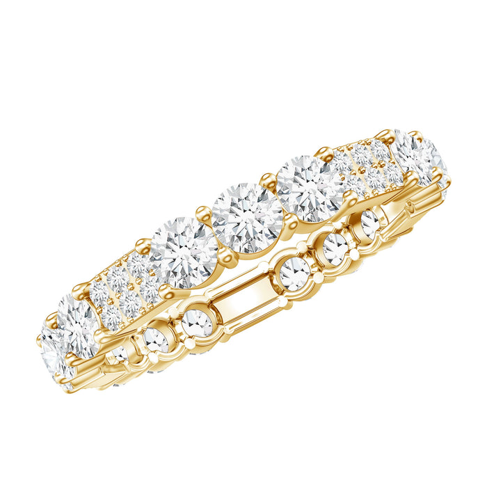 Elegant Rosec Jewels round moissanite full eternity ring for women, featuring sparkling stones in a sleek, continuous band design.