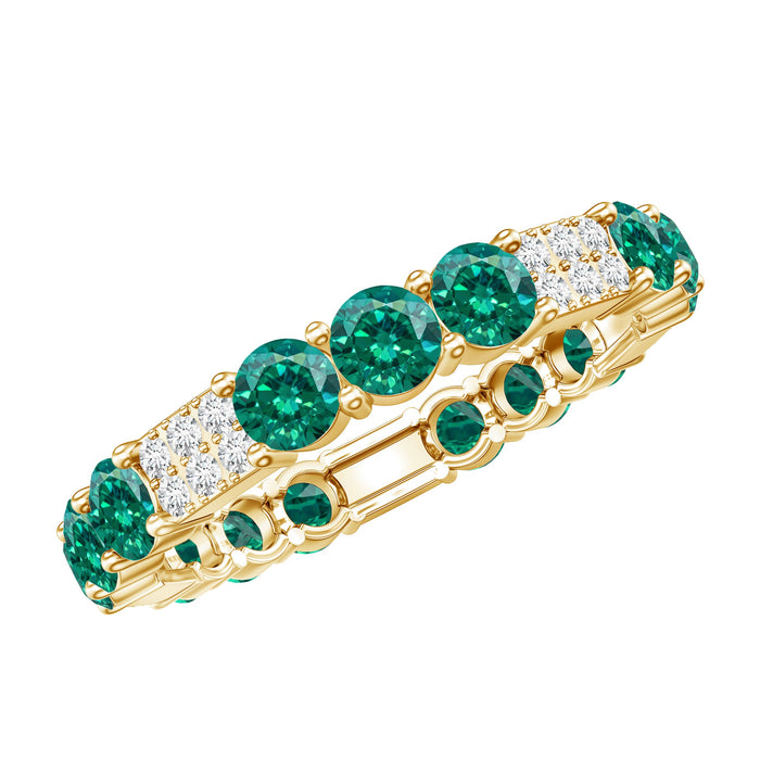 Certified lab-grown emerald and diamond eternity wedding band from Rosec Jewels, featuring a continuous row of sparkling gemstones.
