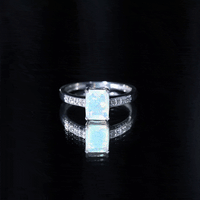 Genuine Ethiopian Opal 2 Carat Emerald Cut Engagement Ring with Diamond