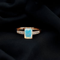 Genuine Ethiopian Opal 2 Carat Emerald Cut Engagement Ring with Diamond