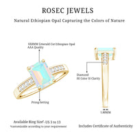 Genuine Ethiopian Opal 2 Carat Emerald Cut Engagement Ring with Diamond