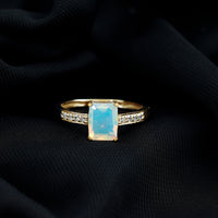 Genuine Ethiopian Opal 2 Carat Emerald Cut Engagement Ring with Diamond