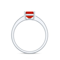 Emerald Cut Real Fire Opal Solitaire Engagement Ring with Diamond