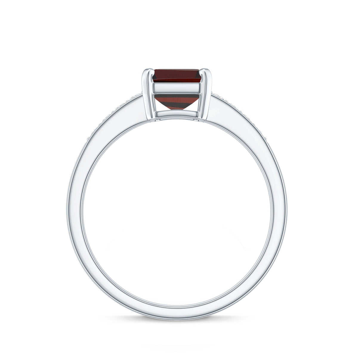 Certified Natural 6X8mm Garnet Emerald Cut Engagement Ring with Diamond