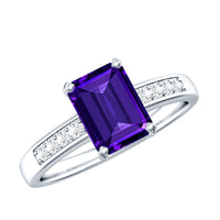 Natural 1.4 Carat Amethyst Emerald Cut Engagement Ring with Diamond