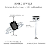 6X8mm Emerald Cut Black Onyx Engagement Ring with Diamond