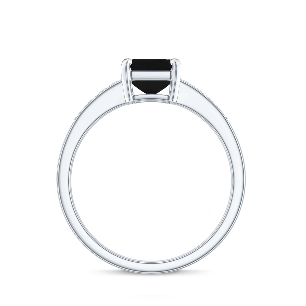 6X8mm Emerald Cut Black Onyx Engagement Ring with Diamond