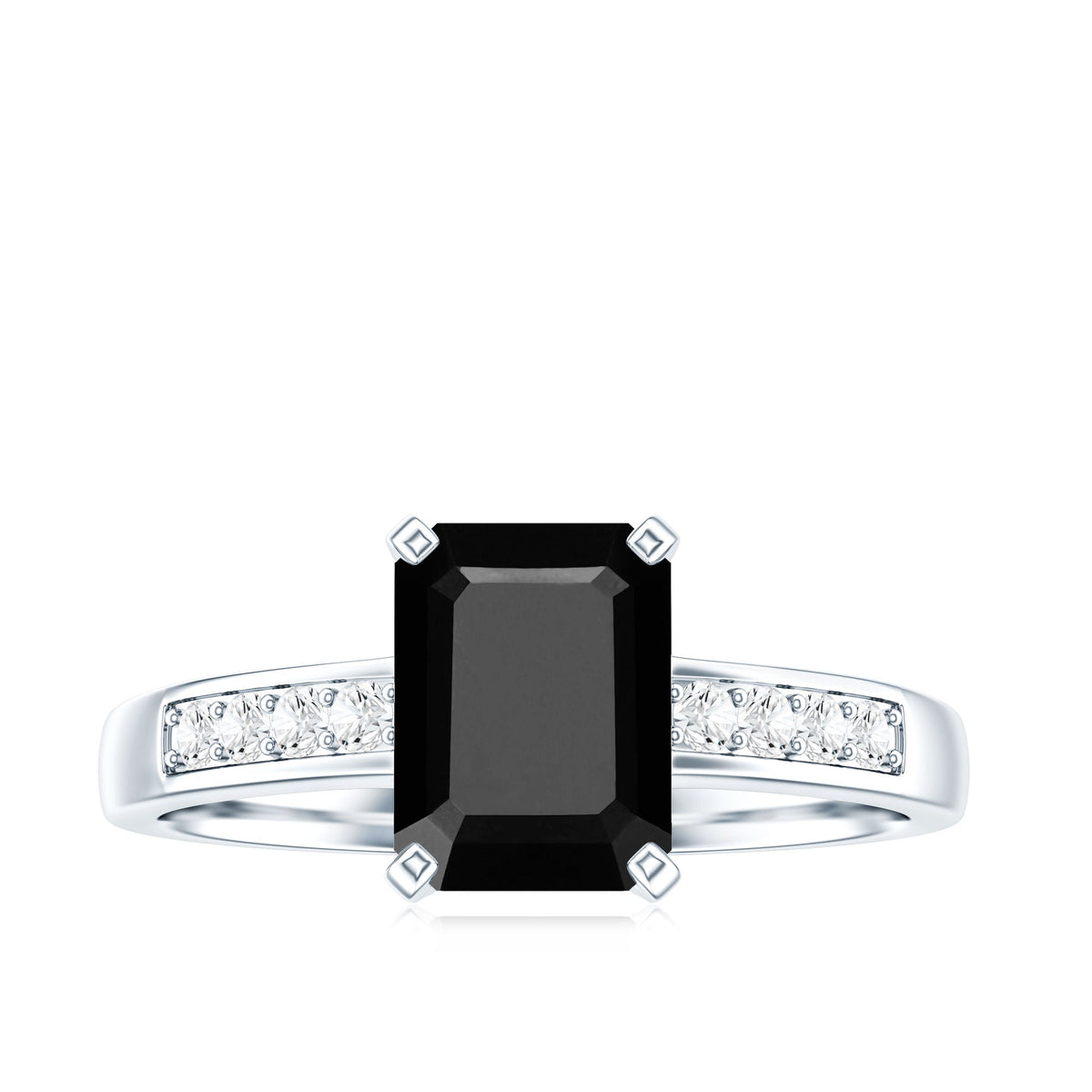 6X8mm Emerald Cut Black Onyx Engagement Ring with Diamond