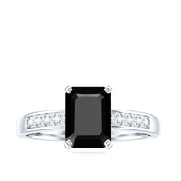 6X8mm Emerald Cut Black Onyx Engagement Ring with Diamond