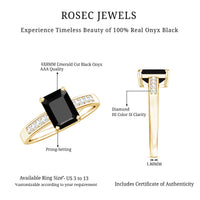 6X8mm Emerald Cut Black Onyx Engagement Ring with Diamond