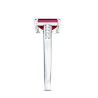 Lab Grown Ruby Emerald Cut Engagement Ring with Real Diamond