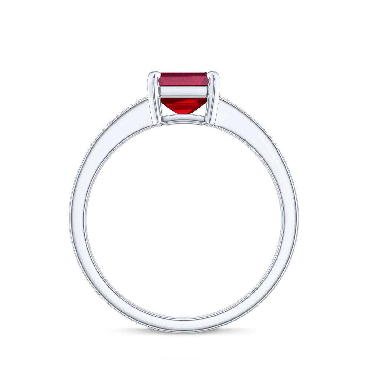 Lab Grown Ruby Emerald Cut Engagement Ring with Real Diamond