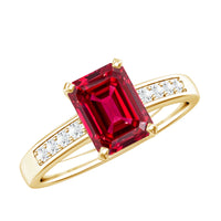 Lab Grown Ruby Emerald Cut Engagement Ring with Real Diamond