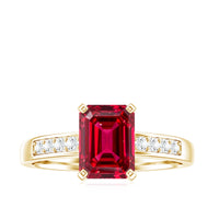 Lab Grown Ruby Emerald Cut Engagement Ring with Real Diamond