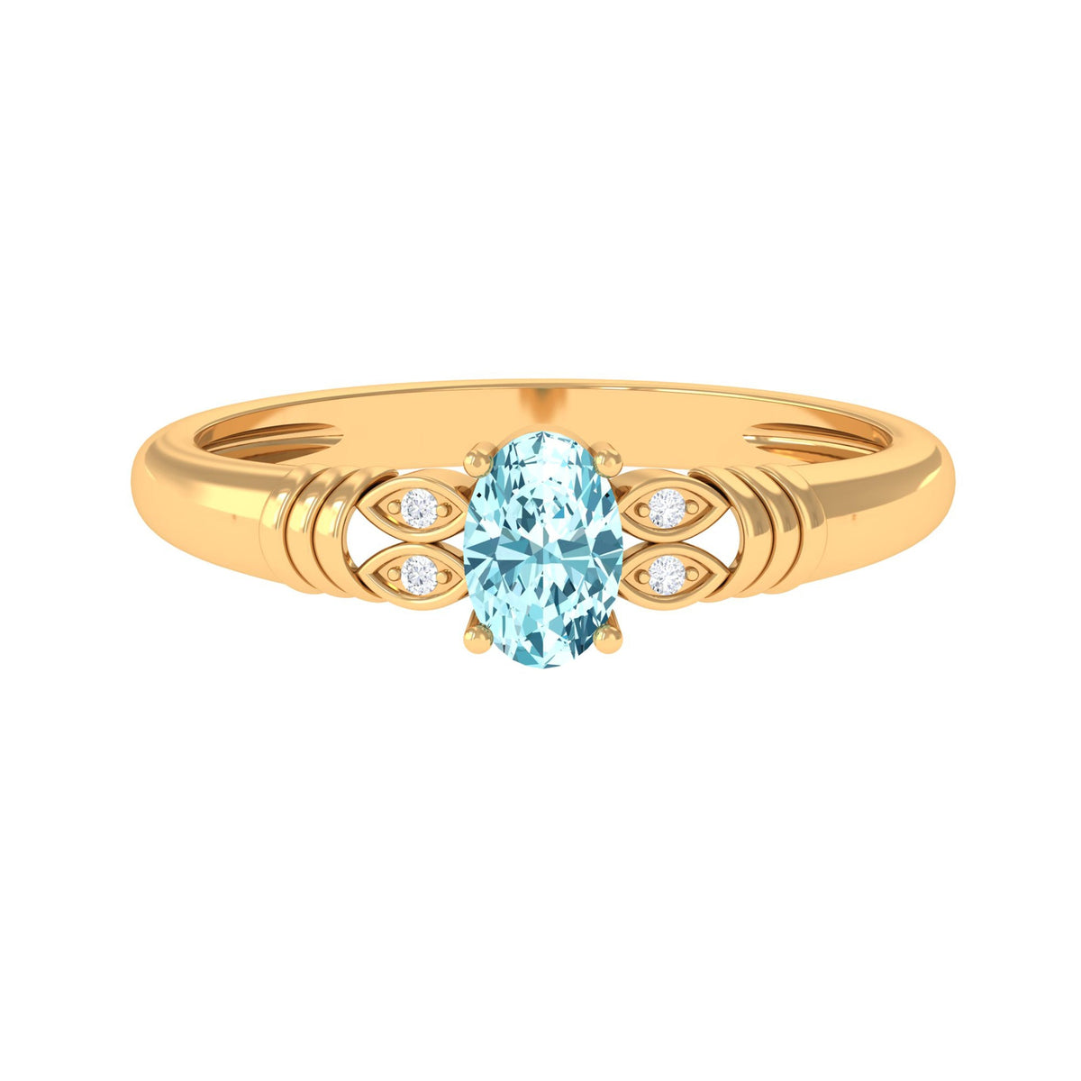 Natural aquamarine oval engagement ring with diamond accents by Rosec Jewels, showcasing the elegant 6x8mm gemstone setting.