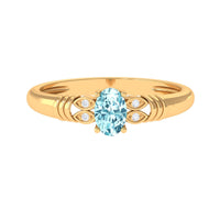 Natural aquamarine oval engagement ring with diamond accents by Rosec Jewels, showcasing the elegant 6x8mm gemstone setting.