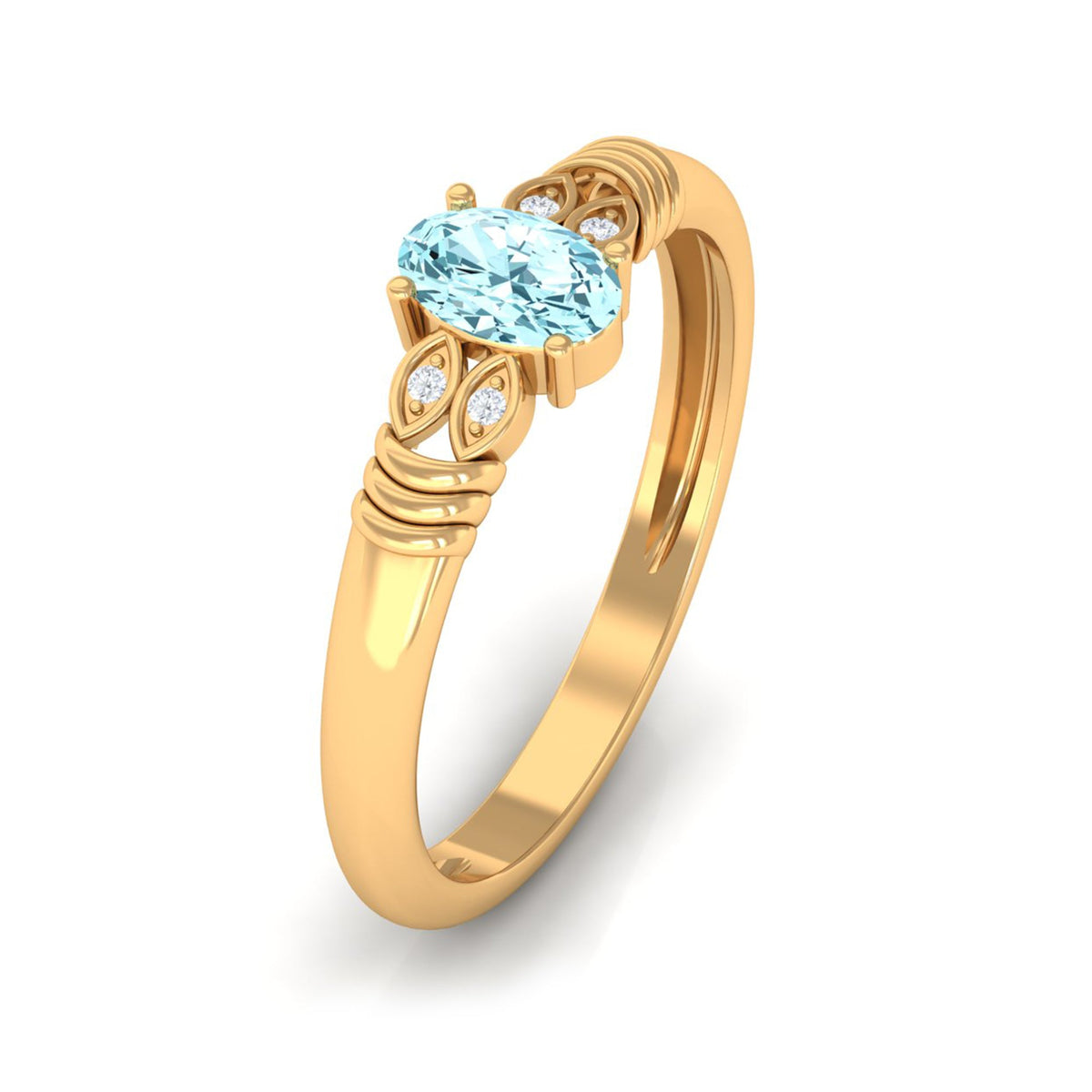 Natural aquamarine oval engagement ring with diamond accents by Rosec Jewels, featuring 6x8mm gemstone and elegant design.