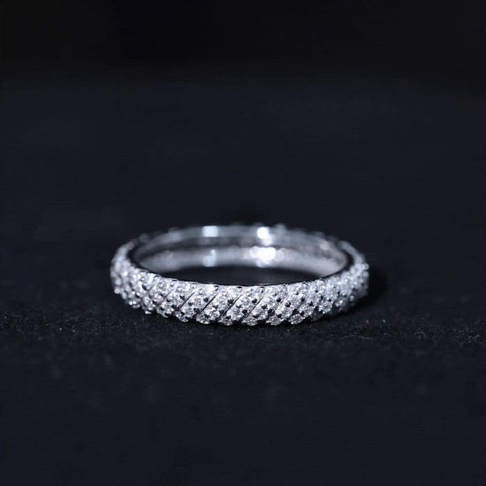 Elegant yellow moissanite wedding band ring by Rosec Jewels with certificate, showcasing a sparkling gemstone design.