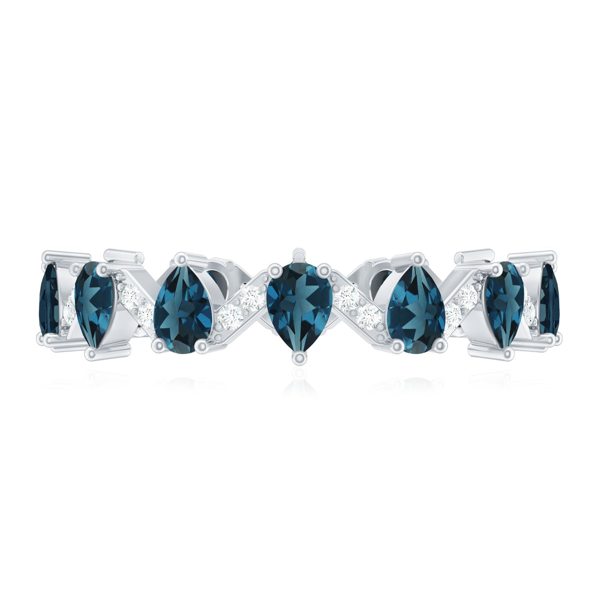 Pear Shape London Blue Topaz and Diamond Full Eternity Band