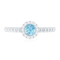 Natural Aquamarine Diamond Promise Ring with Bubble Shank