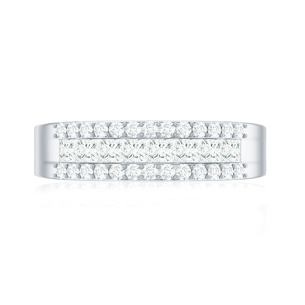 Certified Moissanite 3 Row Wedding Band for Men