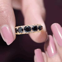 Vintage Inspired Black Onyx 5 Stone Anniversary Ring with Certificate