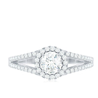 Womens Moissanite Halo Engagement Ring with Split Shank