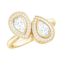 Pear Cut Moissanite Two Stone Engagement Ring with Halo