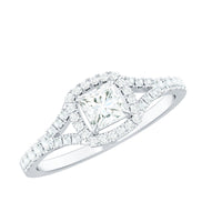 Princess Cut Moissanite Halo Engagement Ring with Split Shank
