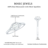 Princess Cut Moissanite Halo Engagement Ring with Split Shank