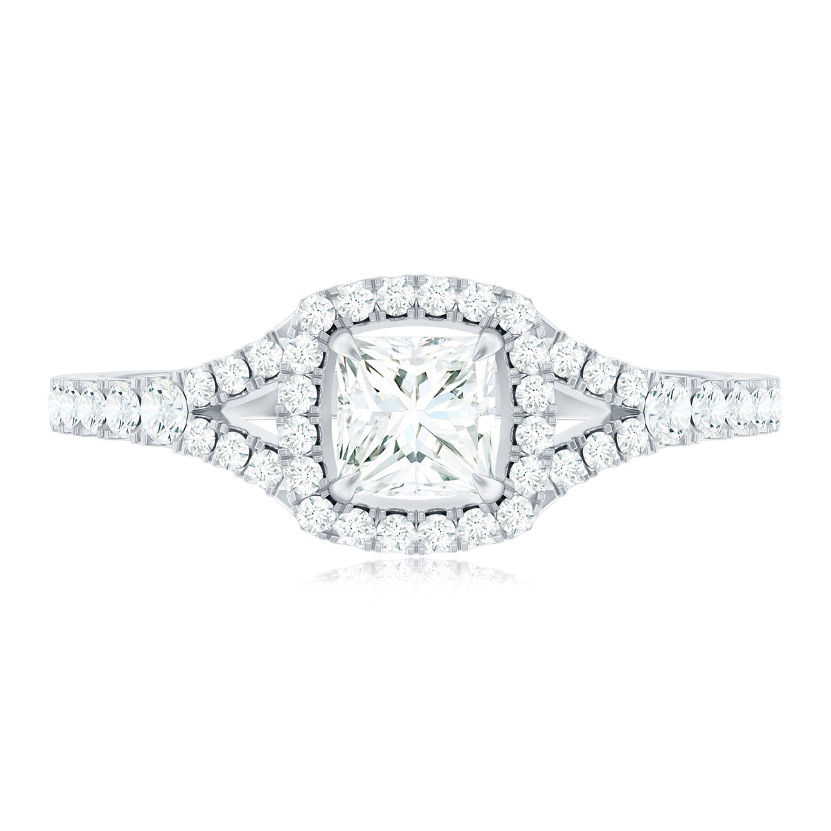 Princess Cut Moissanite Halo Engagement Ring with Split Shank
