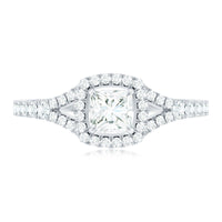 Princess Cut Moissanite Halo Engagement Ring with Split Shank