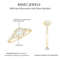 Princess Cut Moissanite Halo Engagement Ring with Split Shank