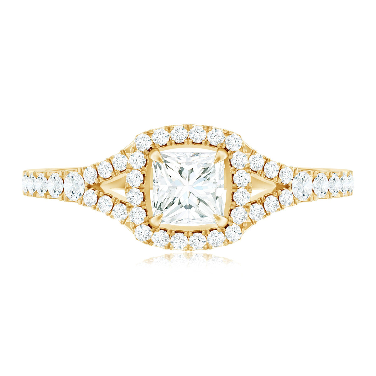 Princess Cut Moissanite Halo Engagement Ring with Split Shank
