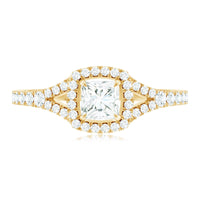 Princess Cut Moissanite Halo Engagement Ring with Split Shank
