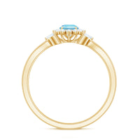 Natural aquamarine flower promise ring with diamond accents, featuring a delicate band and detailed floral design by Rosec Jewels.