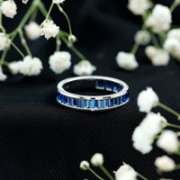 Certified Lab Grown Blue Sapphire Baguette Eternity Band Ring for Women