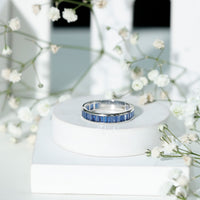 Certified Lab Grown Blue Sapphire Baguette Eternity Band Ring for Women