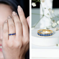 Certified Lab Grown Blue Sapphire Baguette Eternity Band Ring for Women